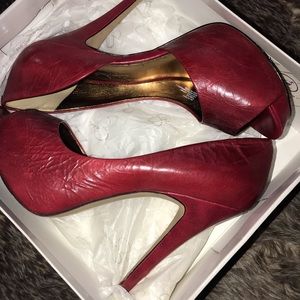 Cherry Red Open Toe Pumps